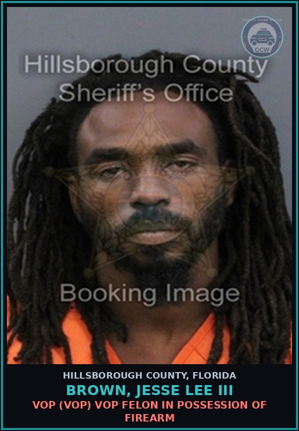 Booking mugshot of BROWN, JESSE LEE III in Hillsborough County