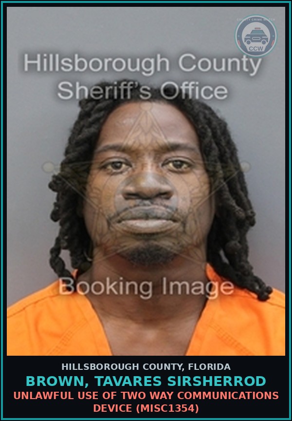 Booking mugshot of BROWN, TAVARES SIRSHERROD in Hillsborough County