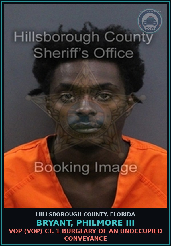 Booking mugshot of BRYANT, PHILMORE III in Hillsborough County