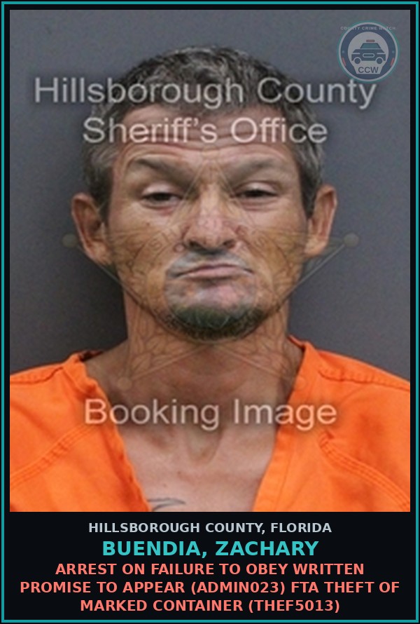 Booking mugshot of BUENDIA, ZACHARY in Hillsborough County