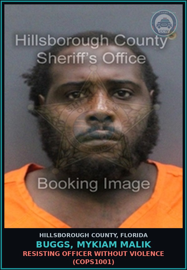 Booking mugshot of BUGGS, MYKIAM MALIK in Hillsborough County