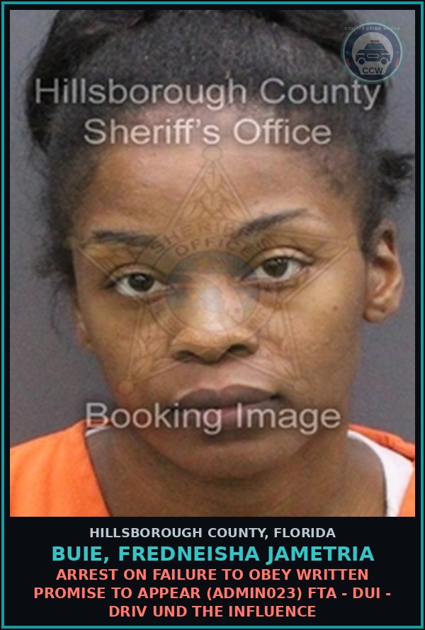 Booking mugshot of BUIE, FREDNEISHA JAMETRIA in Hillsborough County