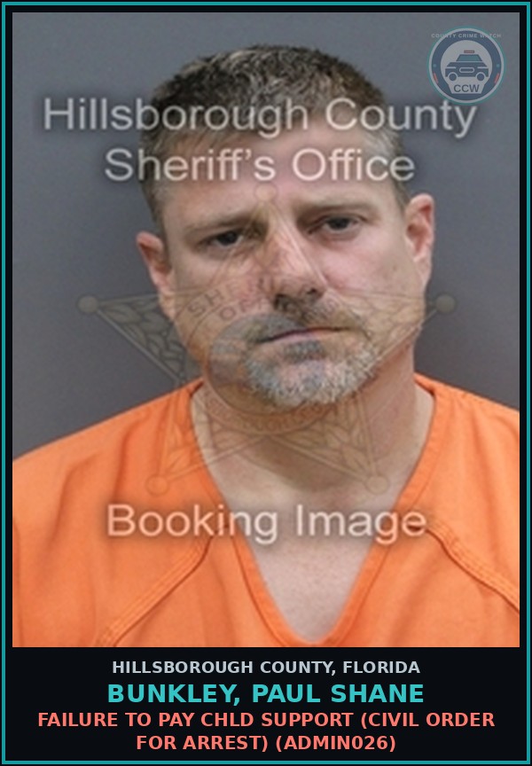 Booking mugshot of BUNKLEY, PAUL SHANE in Hillsborough County