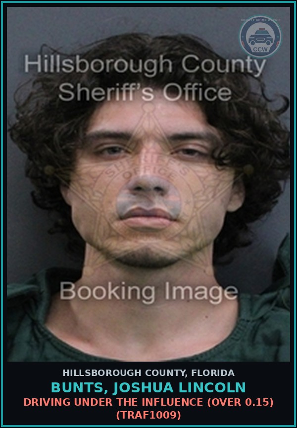 Booking mugshot of BUNTS, JOSHUA LINCOLN in Hillsborough County