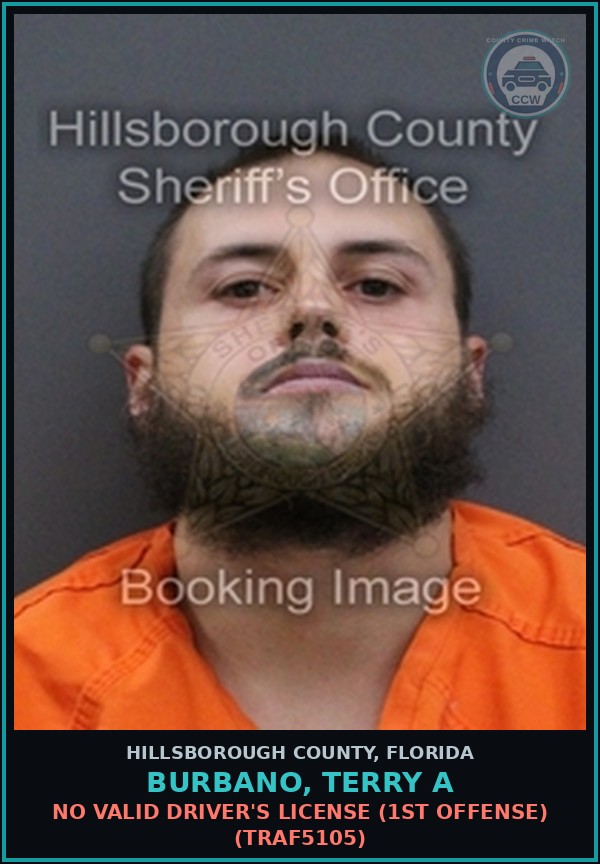 Booking mugshot of BURBANO, TERRY A in Hillsborough County