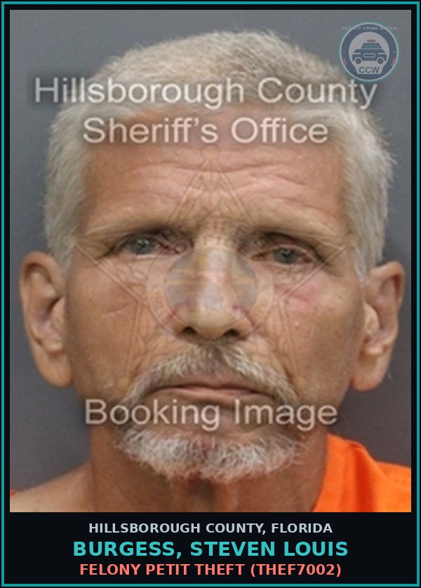 Booking mugshot of BURGESS, STEVEN LOUIS in Hillsborough County