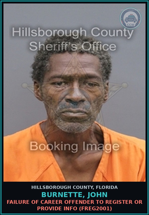 Booking mugshot of BURNETTE, JOHN in Hillsborough County