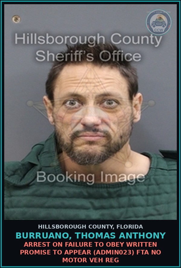 Booking mugshot of BURRUANO, THOMAS ANTHONY in Hillsborough County