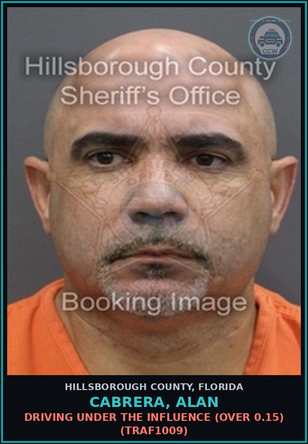 Booking mugshot of CABRERA, ALAN in Hillsborough County