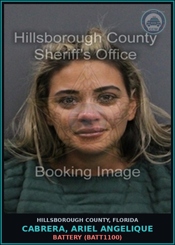 Booking mugshot of CABRERA, ARIEL ANGELIQUE in Hillsborough County