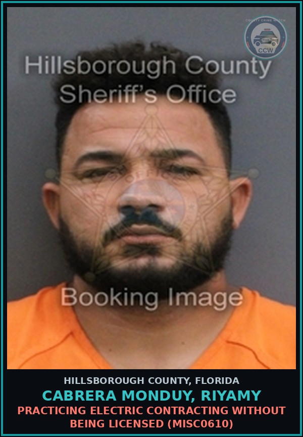 Booking mugshot of CABRERA MONDUY, RIYAMY in Hillsborough County