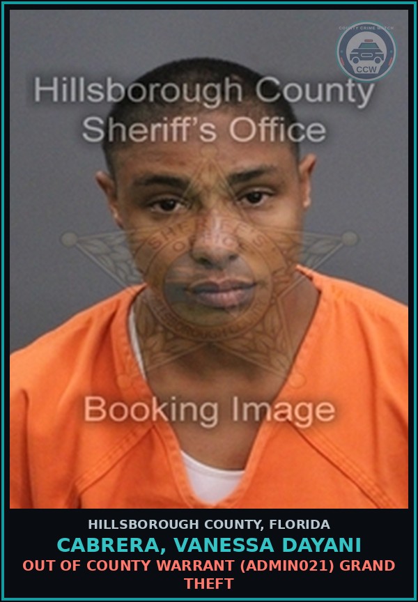Booking mugshot of CABRERA, VANESSA DAYANI in Hillsborough County