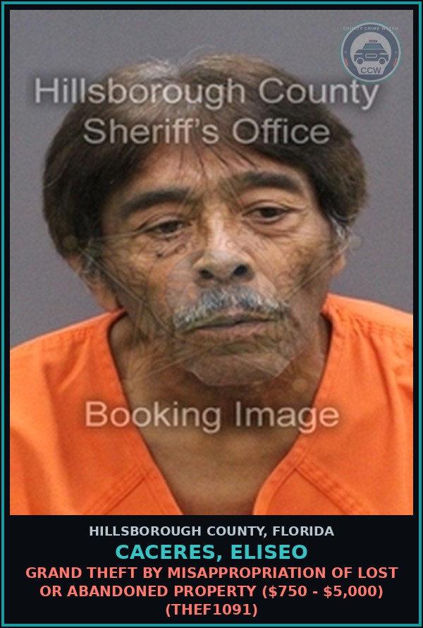 Booking mugshot of CACERES, ELISEO in Hillsborough County
