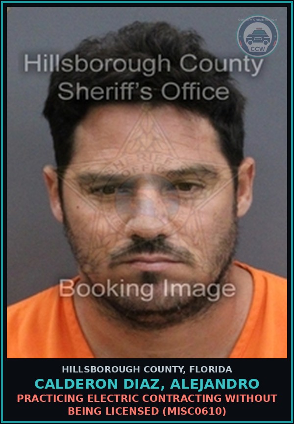 Booking mugshot of CALDERON DIAZ, ALEJANDRO in Hillsborough County