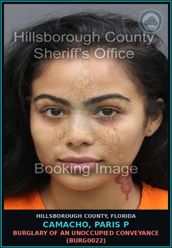 Booking mugshot of CAMACHO, PARIS P in Hillsborough County