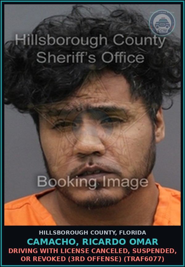 Booking mugshot of CAMACHO, RICARDO OMAR in Hillsborough County