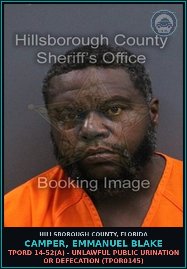 Booking mugshot of CAMPER, EMMANUEL BLAKE in Hillsborough County