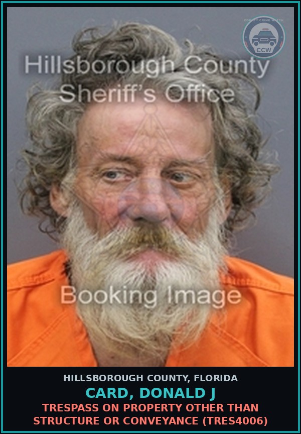 Booking mugshot of CARD, DONALD J in Hillsborough County