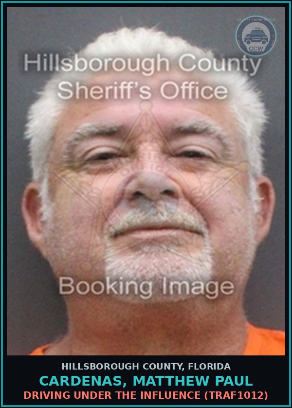 Booking mugshot of CARDENAS, MATTHEW PAUL in Hillsborough County