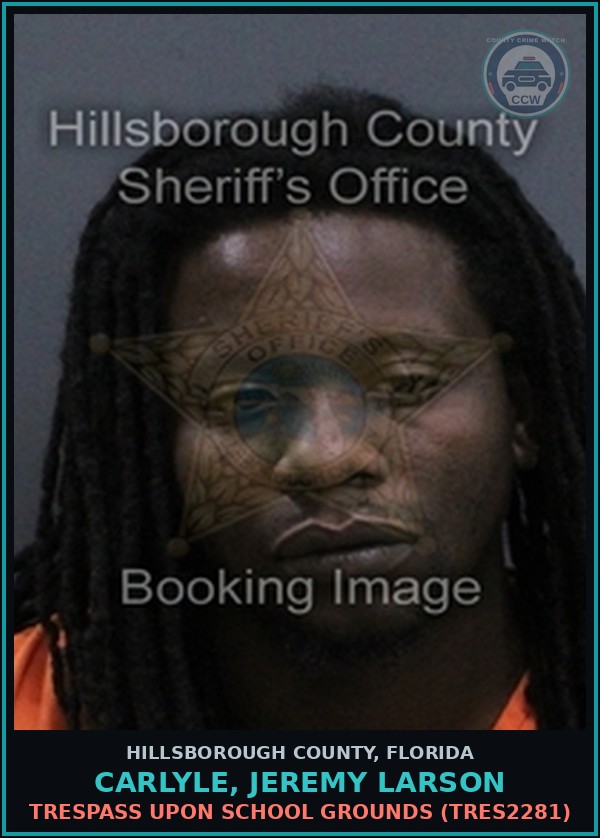 Booking mugshot of CARLYLE, JEREMY LARSON in Hillsborough County