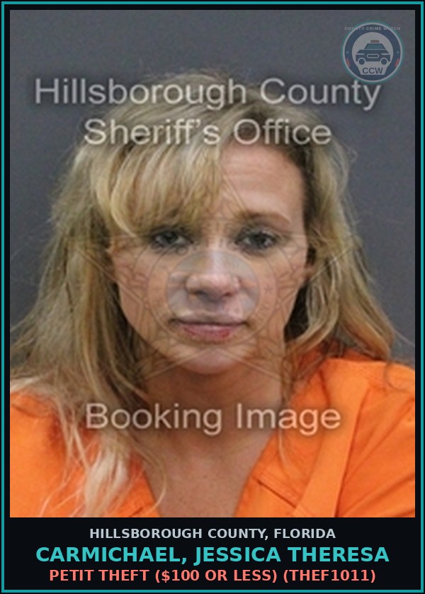 Booking mugshot of CARMICHAEL, JESSICA THERESA in Hillsborough County