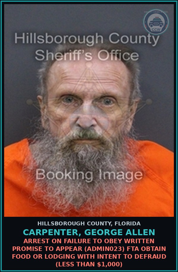 Booking mugshot of CARPENTER, GEORGE ALLEN in Hillsborough County