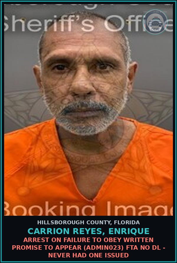 Booking mugshot of CARRION REYES, ENRIQUE in Hillsborough County