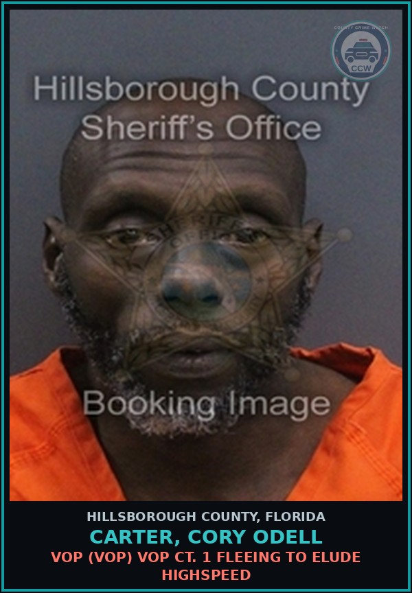 Booking mugshot of CARTER, CORY ODELL in Hillsborough County