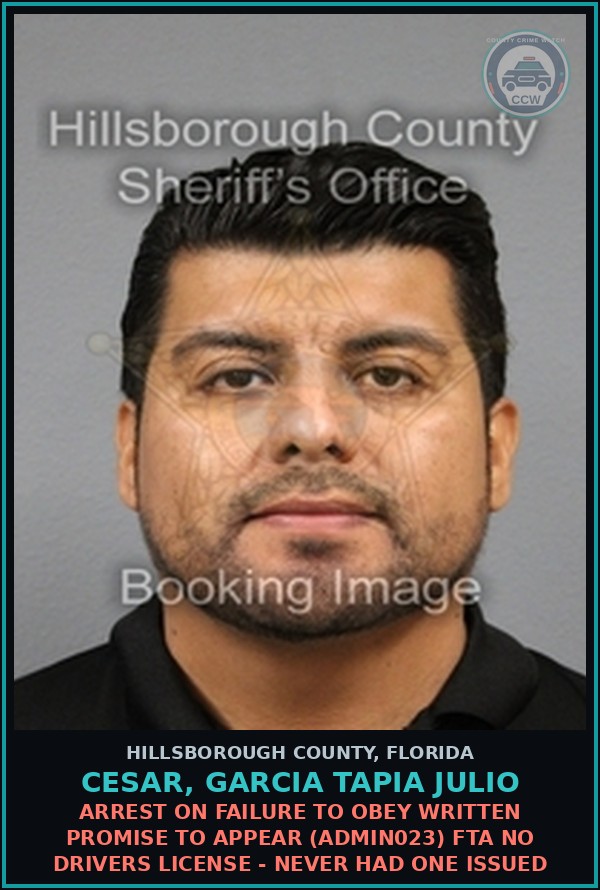 Booking mugshot of CESAR, GARCIA TAPIA JULIO in Hillsborough County
