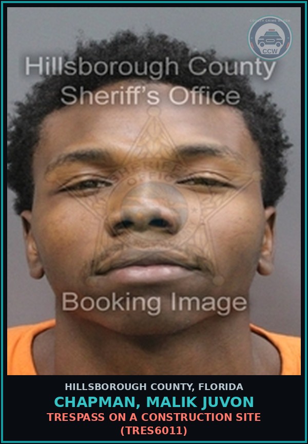 Booking mugshot of CHAPMAN, MALIK JUVON in Hillsborough County
