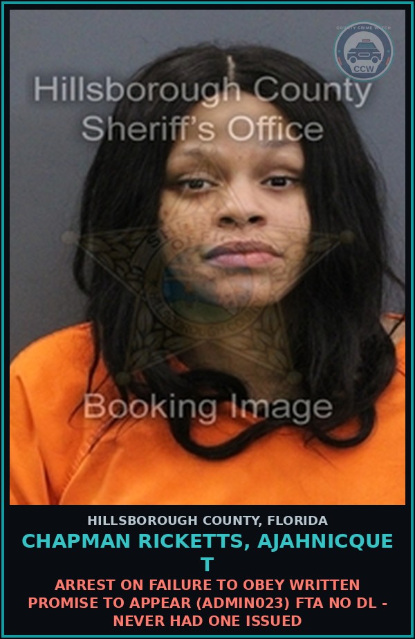Booking mugshot of CHAPMAN RICKETTS, AJAHNICQUE T in Hillsborough County