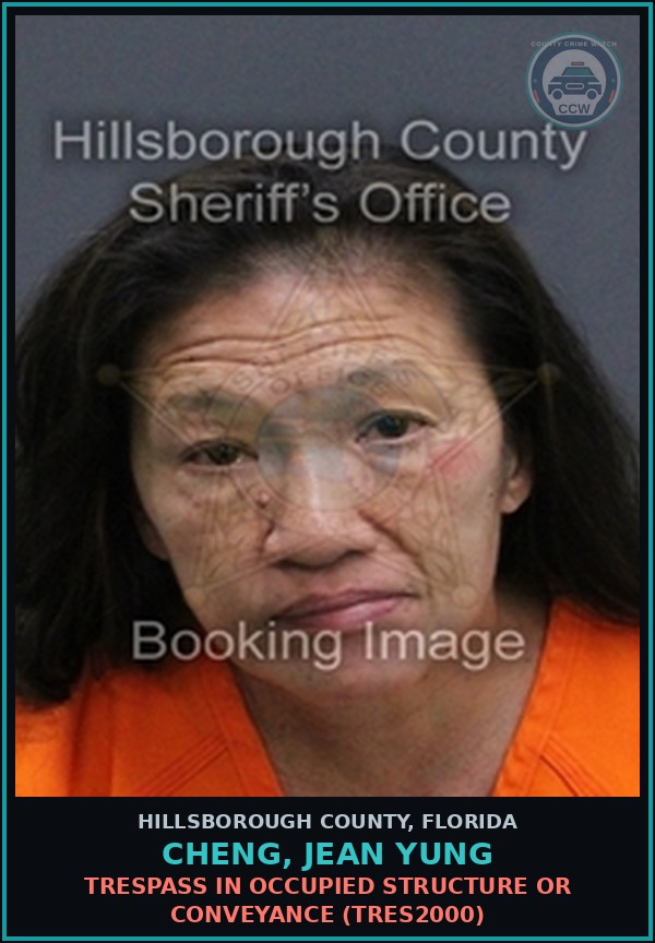 Booking mugshot of CHENG, JEAN YUNG in Hillsborough County
