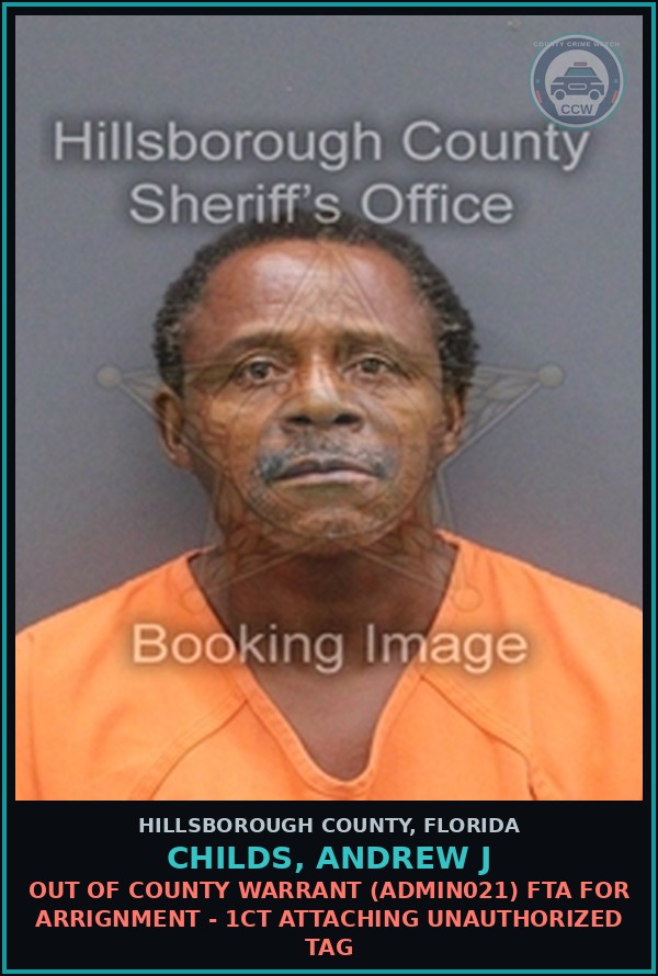 Booking mugshot of CHILDS, ANDREW J in Hillsborough County