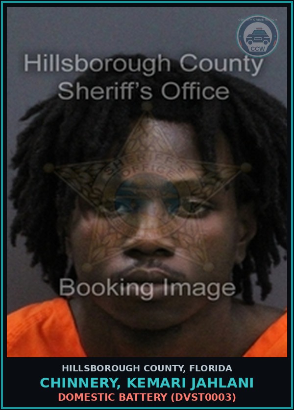 Booking mugshot of CHINNERY, KEMARI JAHLANI in Hillsborough County