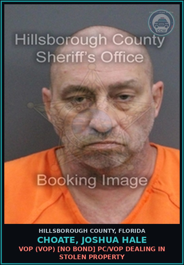 Booking mugshot of CHOATE, JOSHUA HALE in Hillsborough County