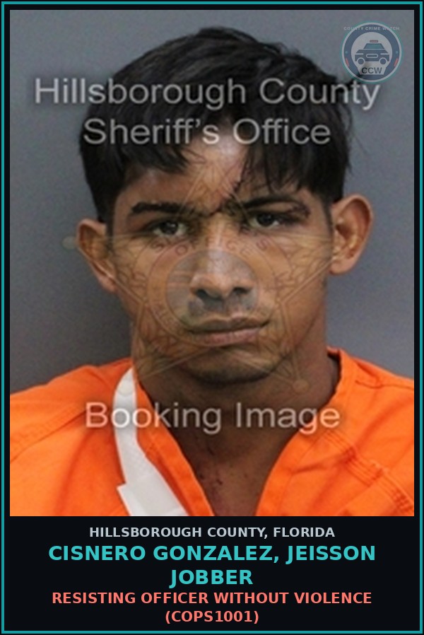 Booking mugshot of CISNERO GONZALEZ, JEISSON JOBBER in Hillsborough County