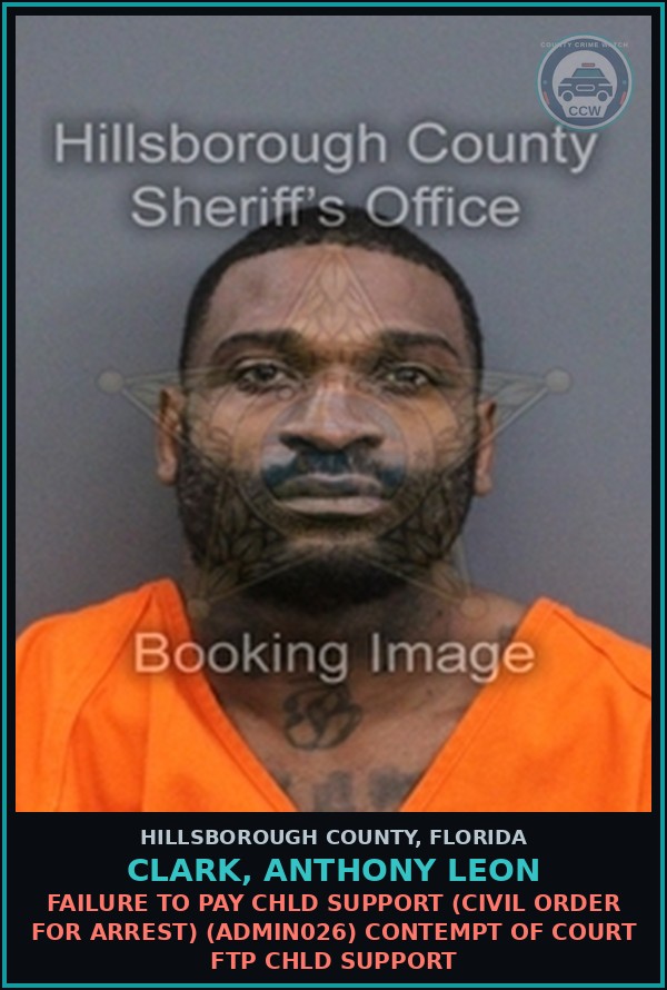 Booking mugshot of CLARK, ANTHONY LEON in Hillsborough County