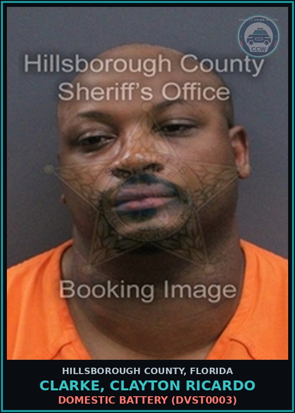 Booking mugshot of CLARKE, CLAYTON RICARDO in Hillsborough County