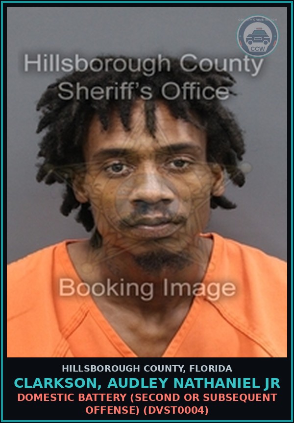 Booking mugshot of CLARKSON, AUDLEY NATHANIEL JR in Hillsborough County