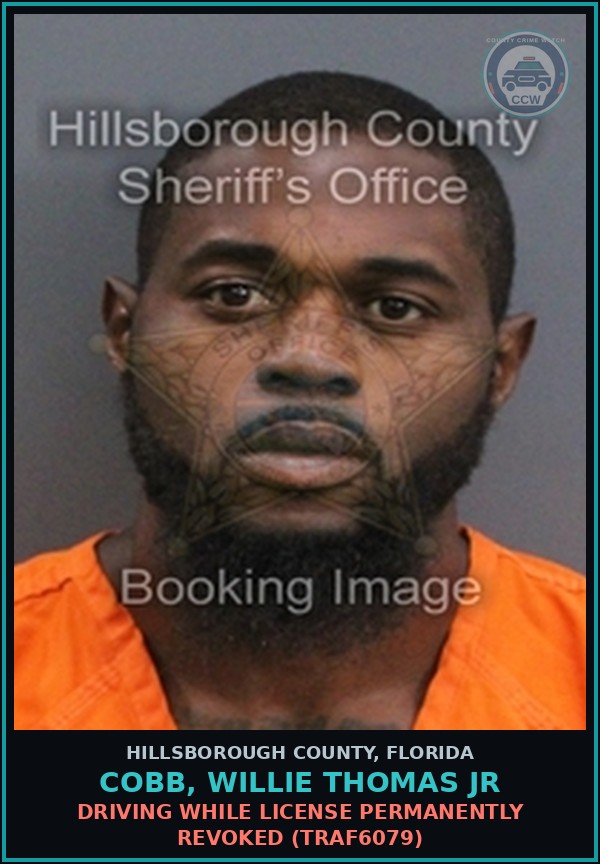 Booking mugshot of COBB, WILLIE THOMAS JR in Hillsborough County