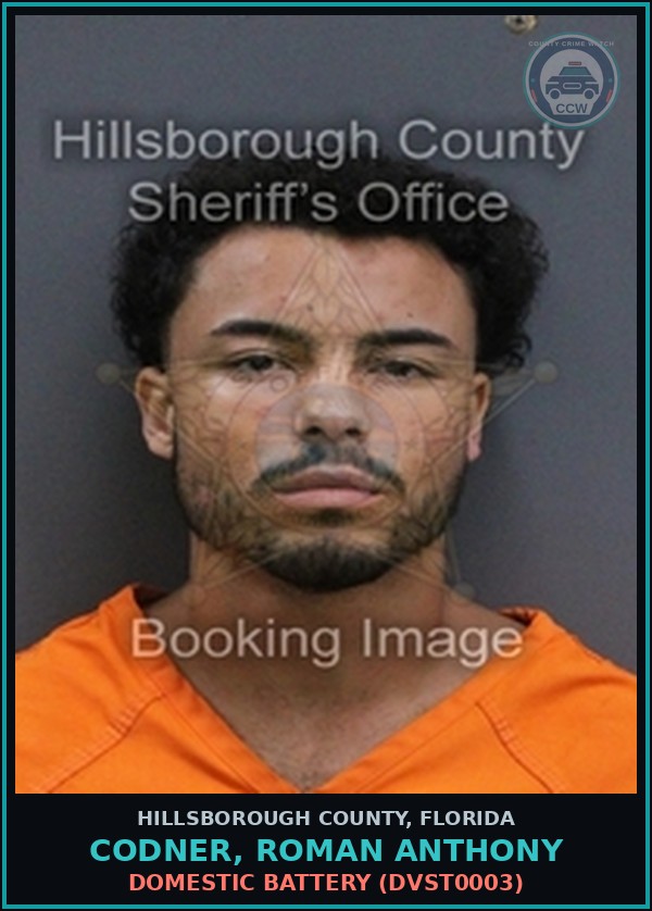 Booking mugshot of CODNER, ROMAN ANTHONY in Hillsborough County