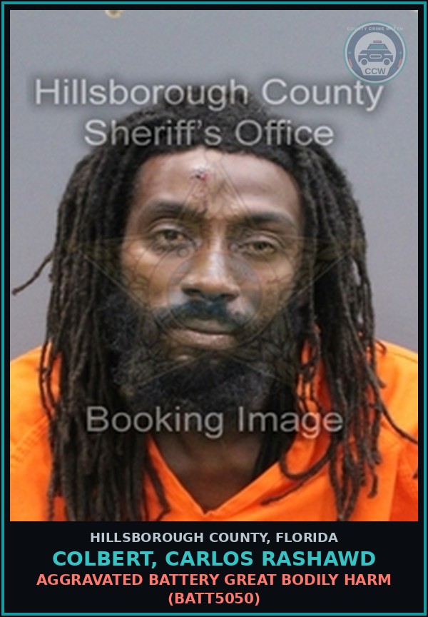 Booking mugshot of COLBERT, CARLOS RASHAWD in Hillsborough County