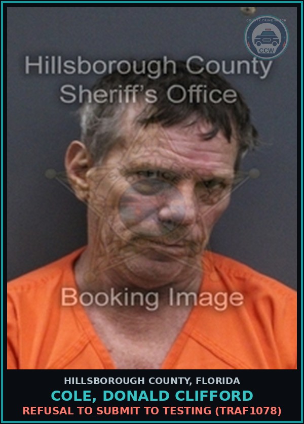 Booking mugshot of COLE, DONALD CLIFFORD in Hillsborough County