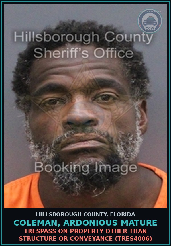 Booking mugshot of COLEMAN, ARDONIOUS MATURE in Hillsborough County