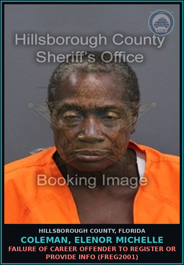 Booking mugshot of COLEMAN, ELENOR MICHELLE in Hillsborough County