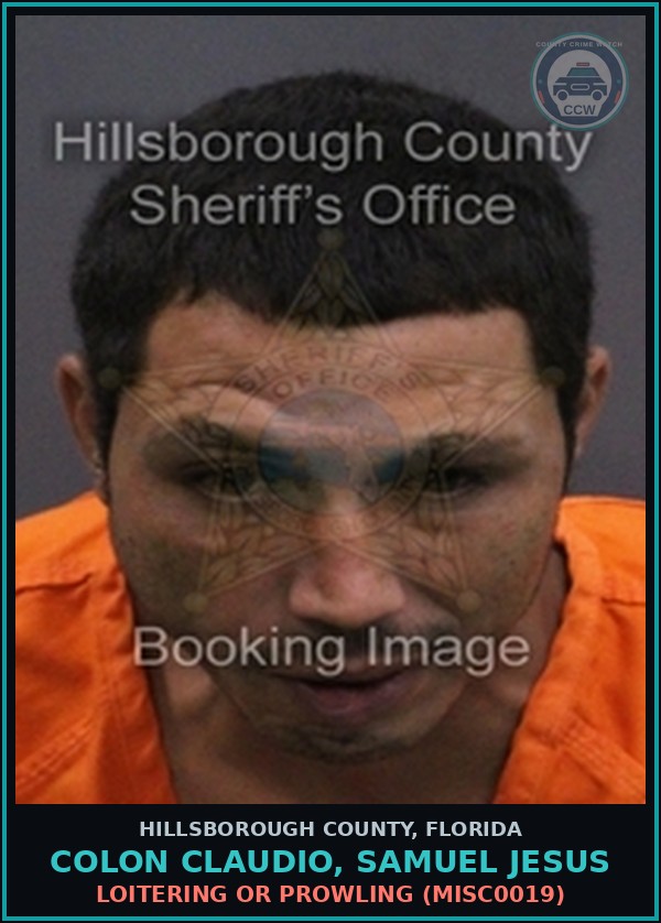 Booking mugshot of COLON CLAUDIO, SAMUEL JESUS in Hillsborough County