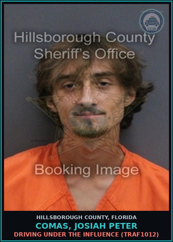 Booking mugshot of COMAS, JOSIAH PETER in Hillsborough County