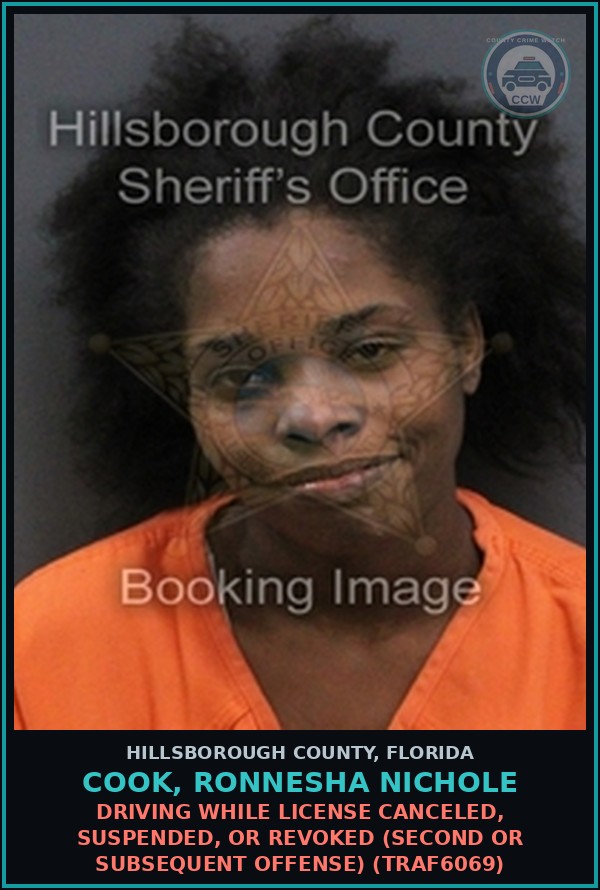 Booking mugshot of COOK, RONNESHA NICHOLE in Hillsborough County