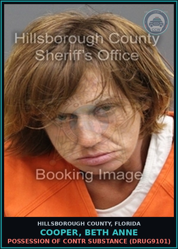 Booking mugshot of COOPER, BETH ANNE in Hillsborough County