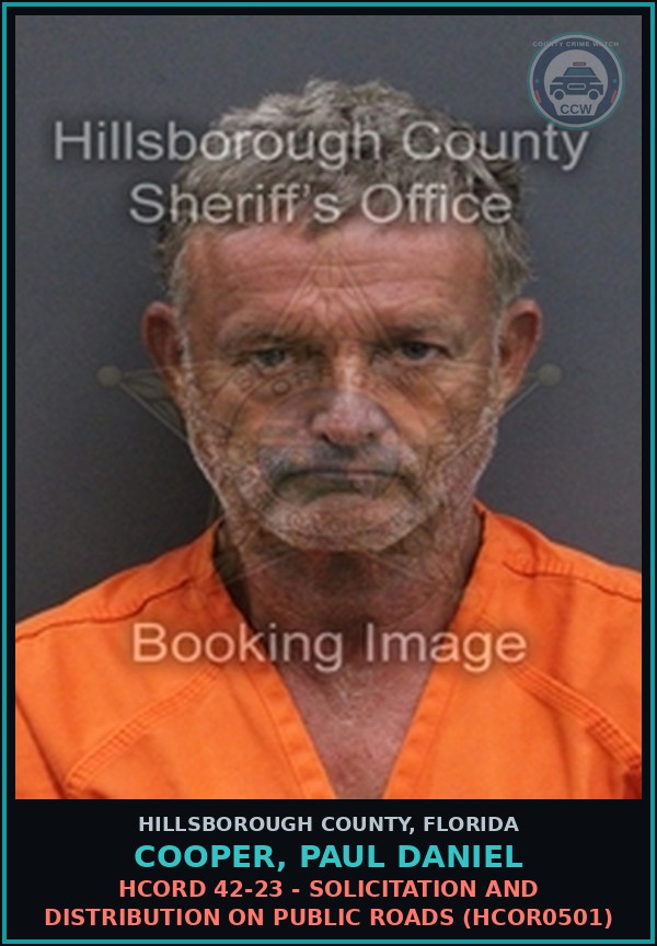 Booking mugshot of COOPER, PAUL DANIEL in Hillsborough County